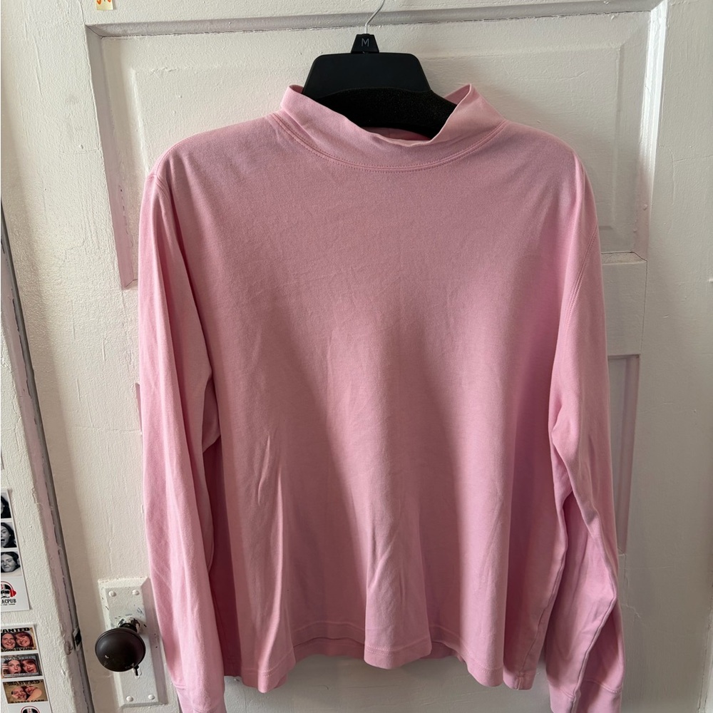 Soft Pink Cotton Blend Mock Neck Long Sleeve Top